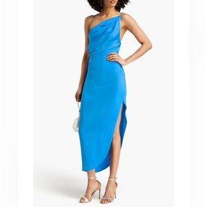 NWT Rachel Gilbert Xandra draped satin maxi dress azure blue sz 8